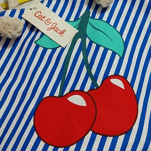 🍒Cherry Tote Bag Cat & Jack Nautical Beach Rope - Picture 2 of 10
